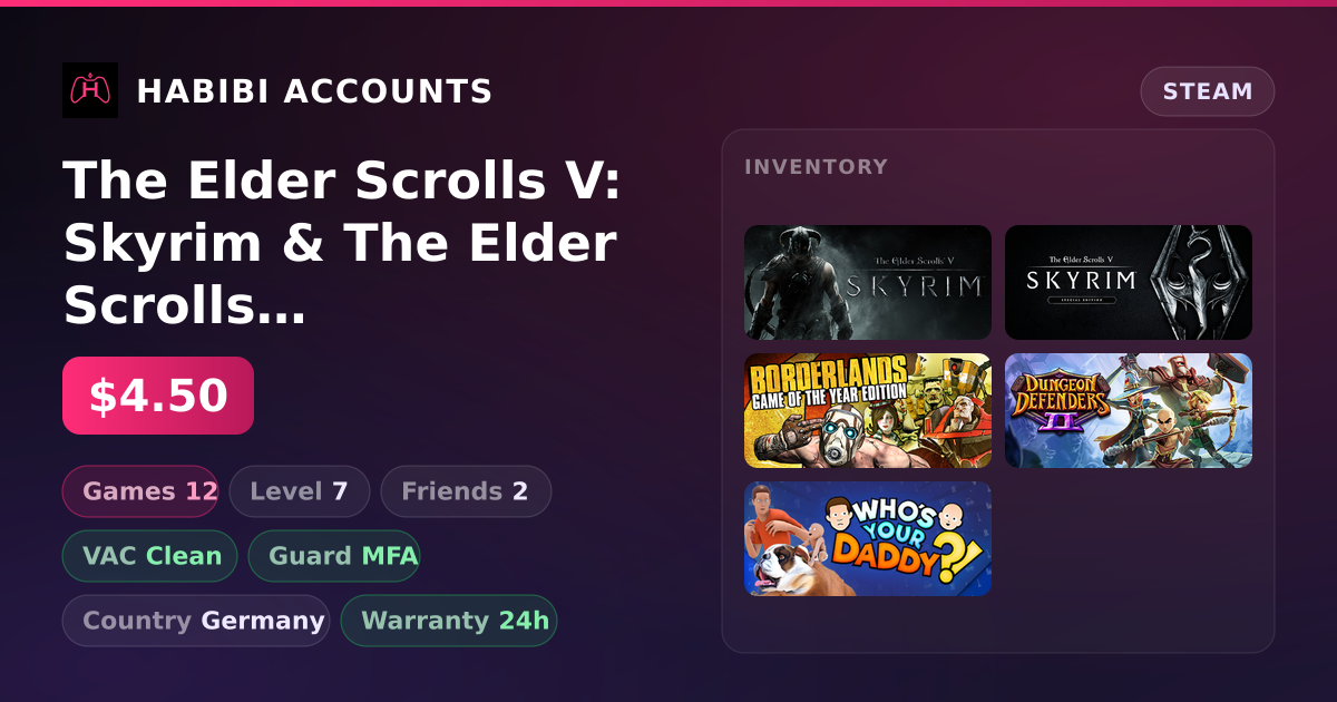 The Elder Scrolls V: Skyrim & The Elder Scrolls V: Skyrim Special Edition | 12 Games | Clean — HabibiAccounts