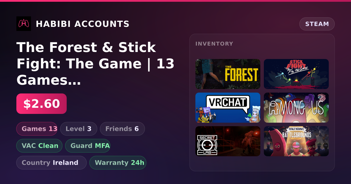 The Forest & Stick Fight: The Game | 13 Games | Clean — HabibiAccounts