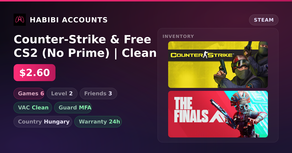 Counter-Strike & Free CS2 (No Prime) | Clean — HabibiAccounts