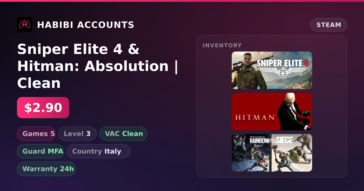 Sniper Elite 4 & Hitman: Absolution | Clean — HabibiAccounts