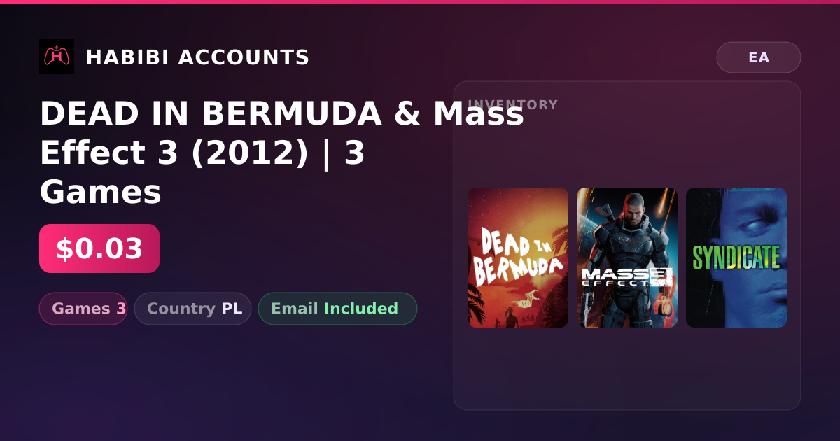 DEAD IN BERMUDA & Mass Effect 3 (2012) | 3 Games — HabibiAccounts