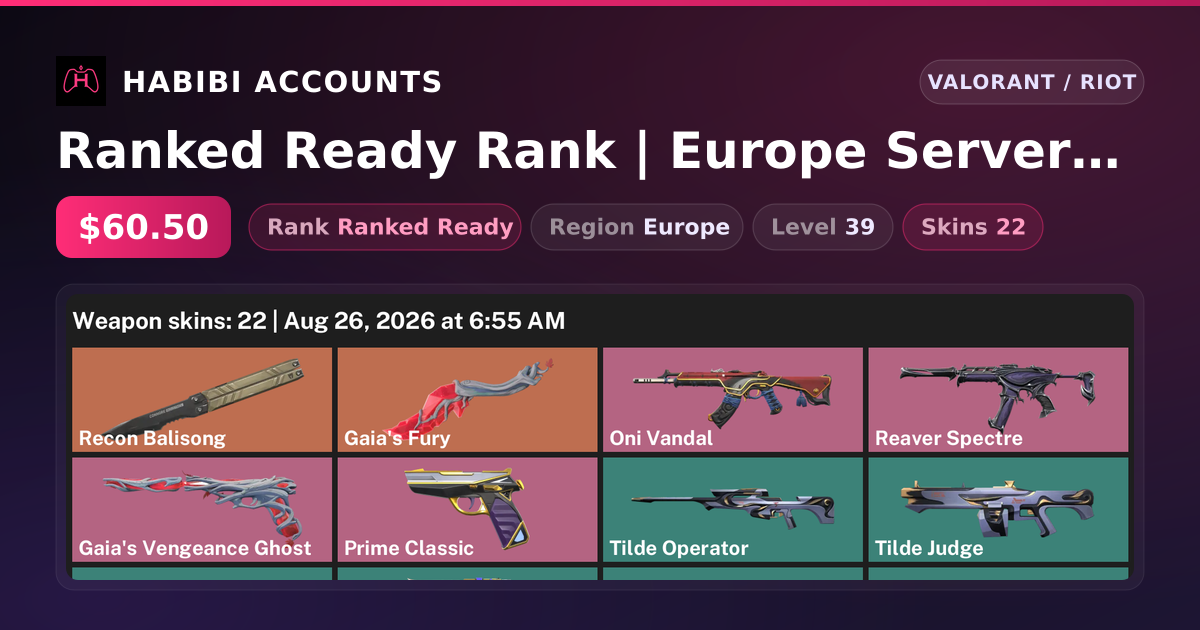 Ranked Ready Rank | Europe Server | 22 Skins | 2 Knives | Level 39 — HabibiAccounts