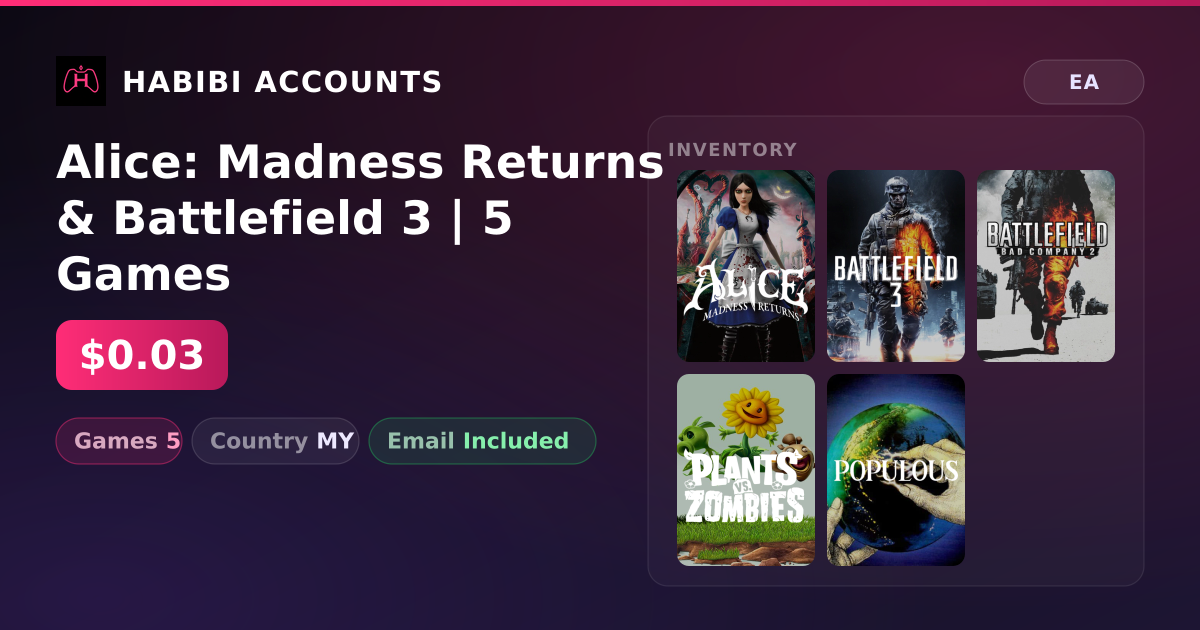Alice: Madness Returns & Battlefield 3 | 5 Games — HabibiAccounts