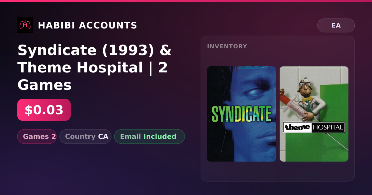 Syndicate (1993) & Theme Hospital | 2 Games — HabibiAccounts