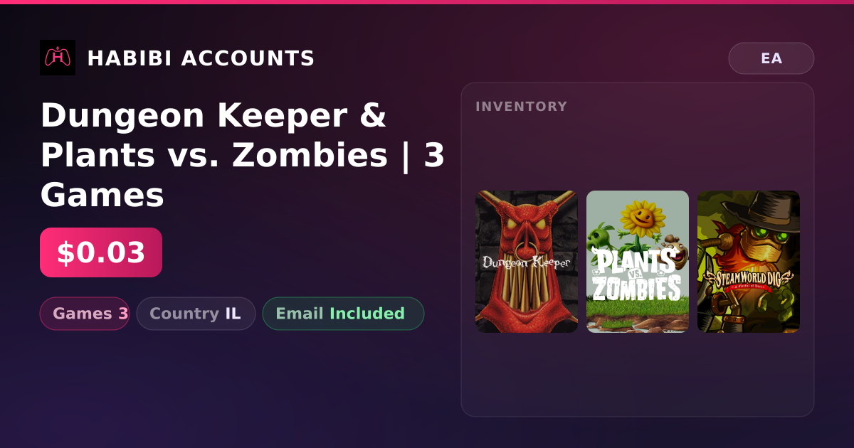 Dungeon Keeper & Plants vs. Zombies | 3 Games — HabibiAccounts