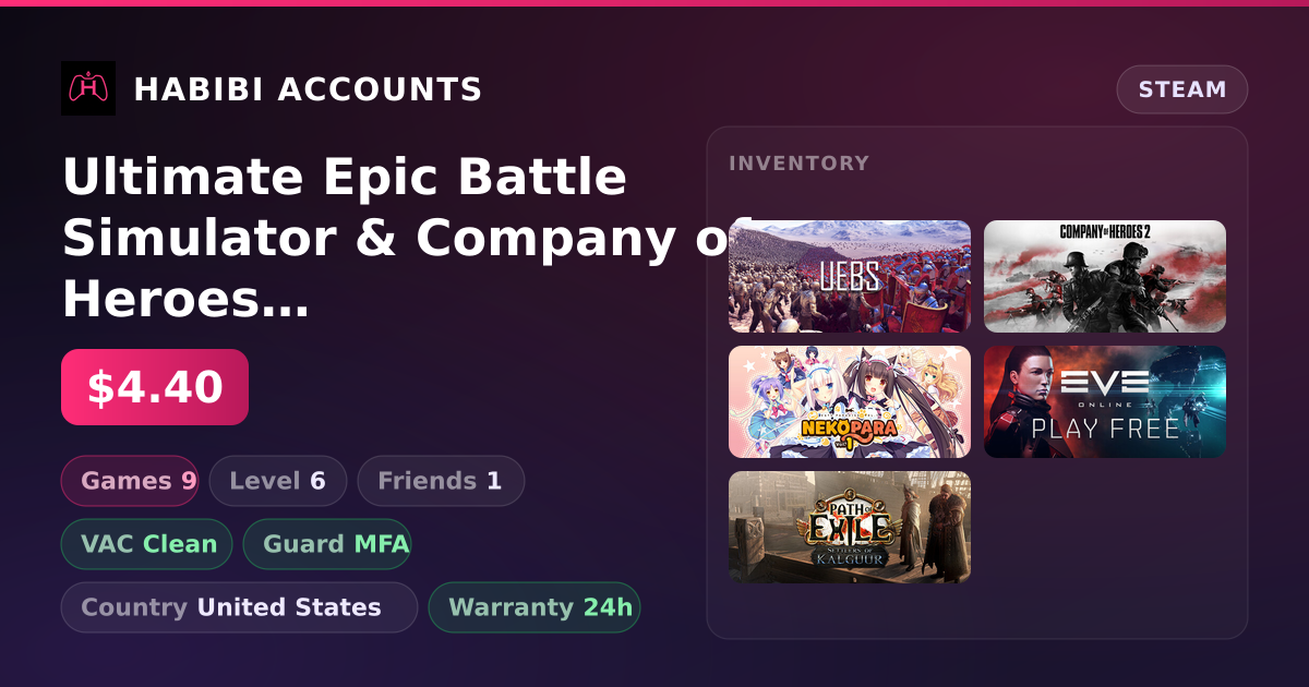 Ultimate Epic Battle Simulator & Company of Heroes 2 | Clean — HabibiAccounts