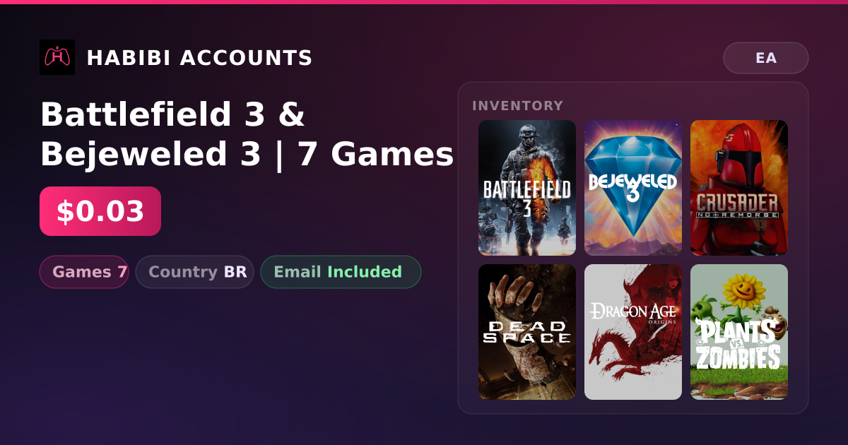 Battlefield 3 & Bejeweled 3 | 7 Games — HabibiAccounts