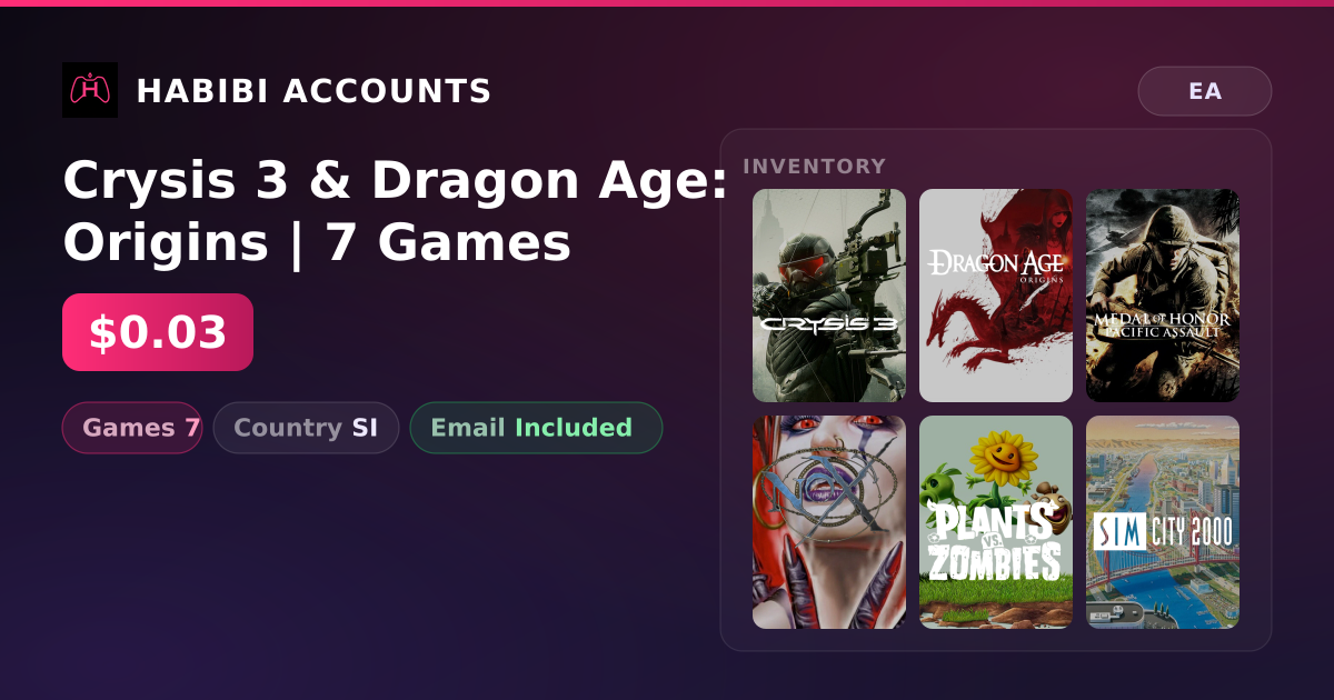 Crysis 3 & Dragon Age: Origins | 7 Games — HabibiAccounts