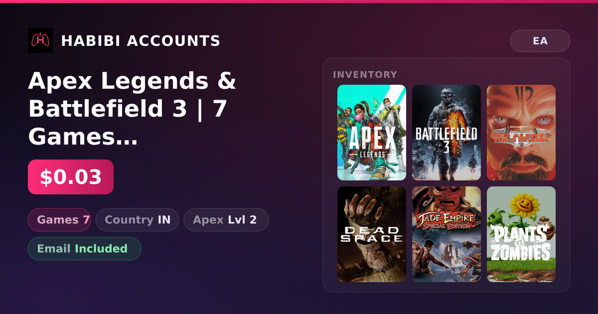 Apex Legends & Battlefield 3 | 7 Games | Apex Lvl 2 — HabibiAccounts