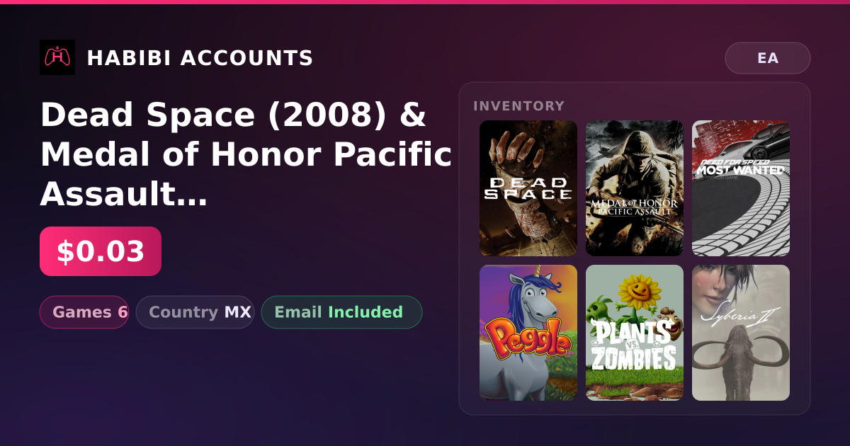 Dead Space (2008) & Medal of Honor Pacific Assault | 6 Games — HabibiAccounts