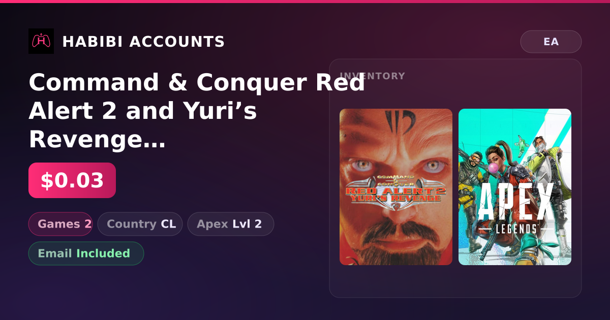 Command & Conquer Red Alert 2 and Yuri’s Revenge & Apex Legends | 2 Games | Apex Lvl 2 — HabibiAccounts