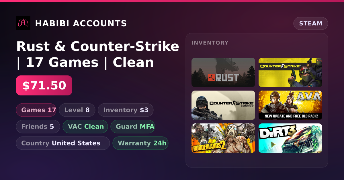Rust & Counter-Strike | 17 Games | Clean — HabibiAccounts