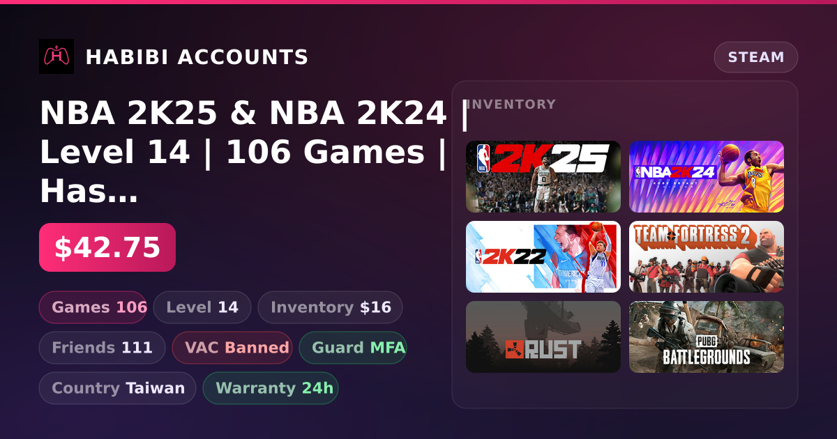 NBA 2K25 & NBA 2K24 | Level 14 | 106 Games | Has VAC — HabibiAccounts