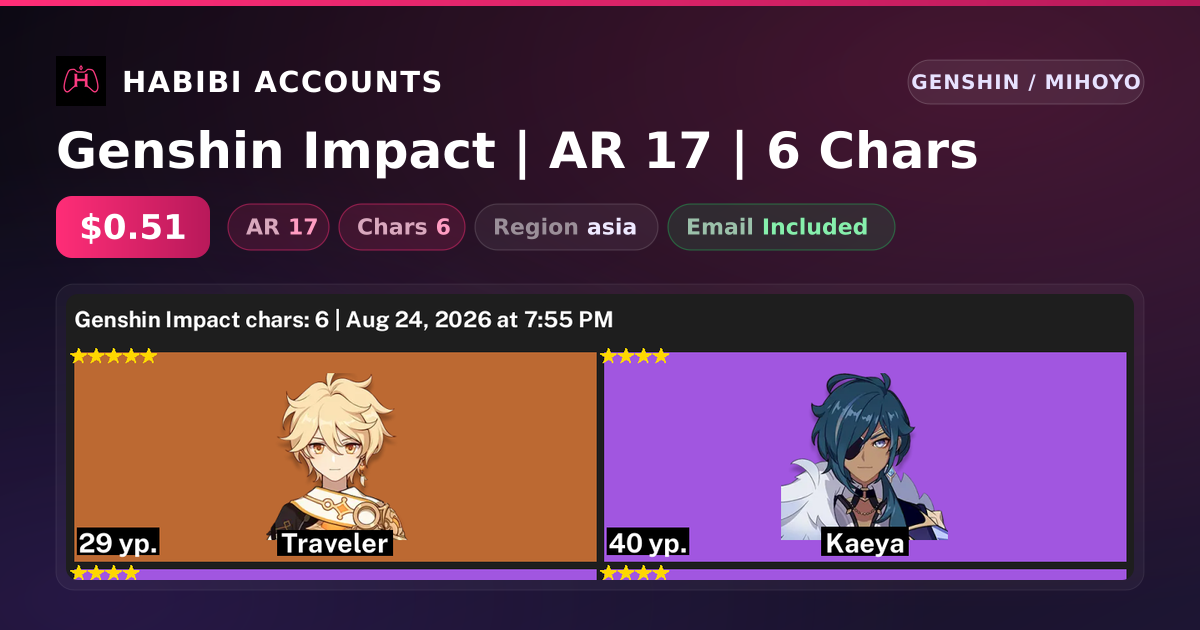Genshin Impact | AR 17 | 6 Chars — HabibiAccounts