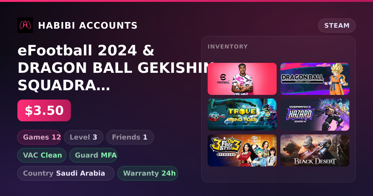 eFootball 2024 & DRAGON BALL GEKISHIN SQUADRA | 12 Games | Clean — HabibiAccounts