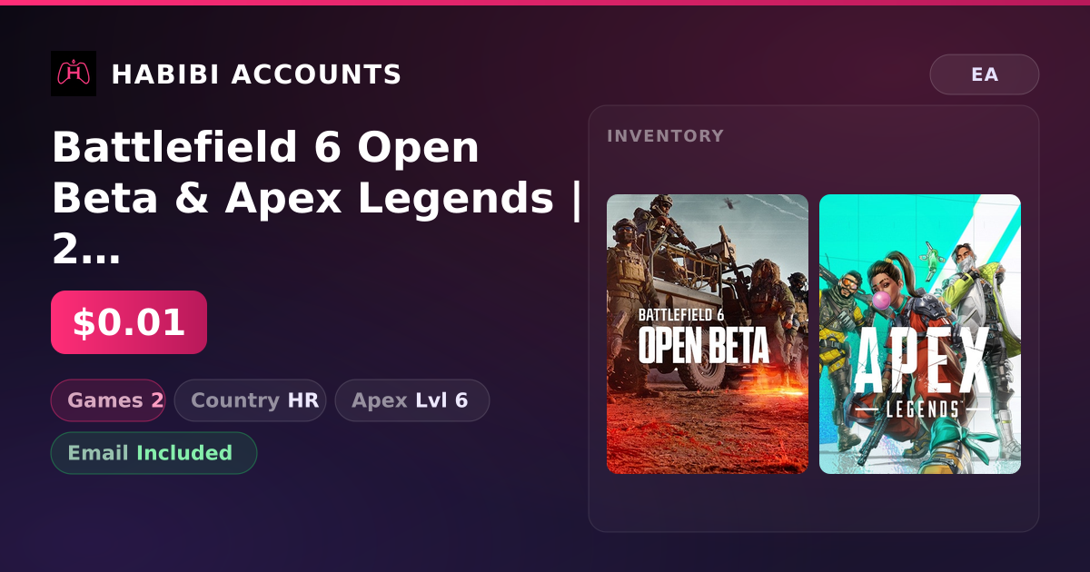Battlefield 6 Open Beta & Apex Legends | 2 Games | Apex Lvl 6 — HabibiAccounts