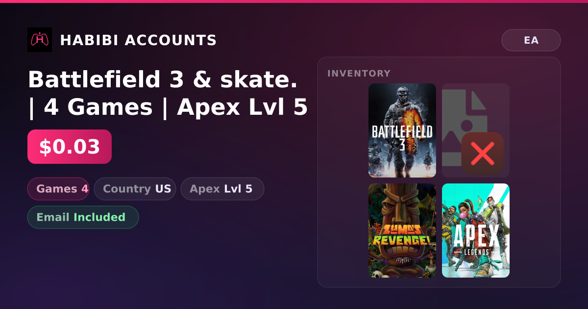 Battlefield 3 & skate. | 4 Games | Apex Lvl 5 — HabibiAccounts