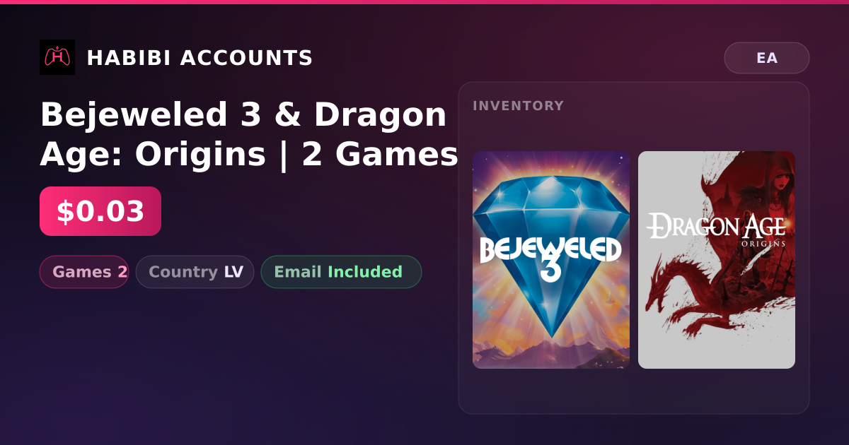 Bejeweled 3 & Dragon Age: Origins | 2 Games — HabibiAccounts