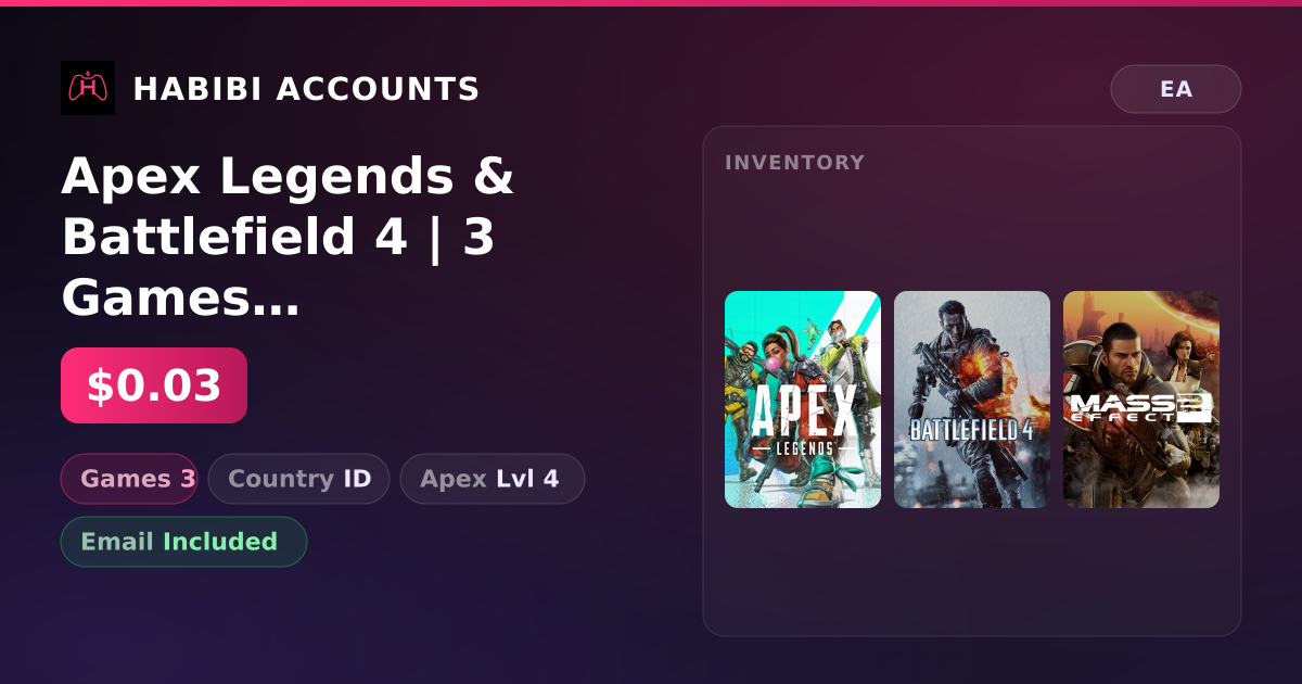 Apex Legends & Battlefield 4 | 3 Games | Apex Lvl 4 — HabibiAccounts