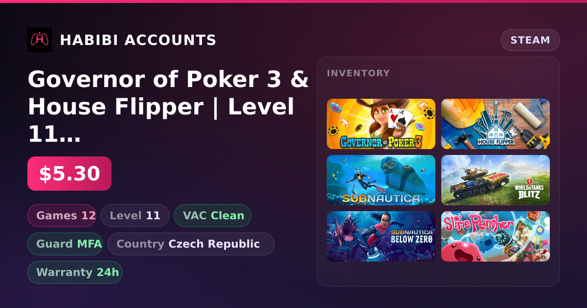 Governor of Poker 3 & House Flipper | Level 11 | 12 Games | Clean — HabibiAccounts