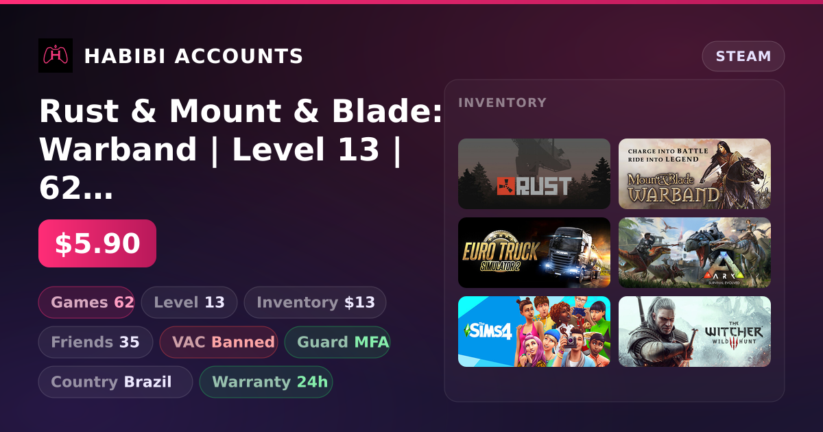 Rust & Mount & Blade: Warband | Level 13 | 62 Games | Has VAC — HabibiAccounts