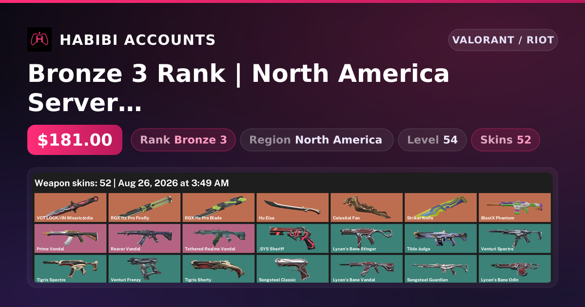Bronze 3 Rank | North America Server | 52 Skins | 6 Knives | Level 54