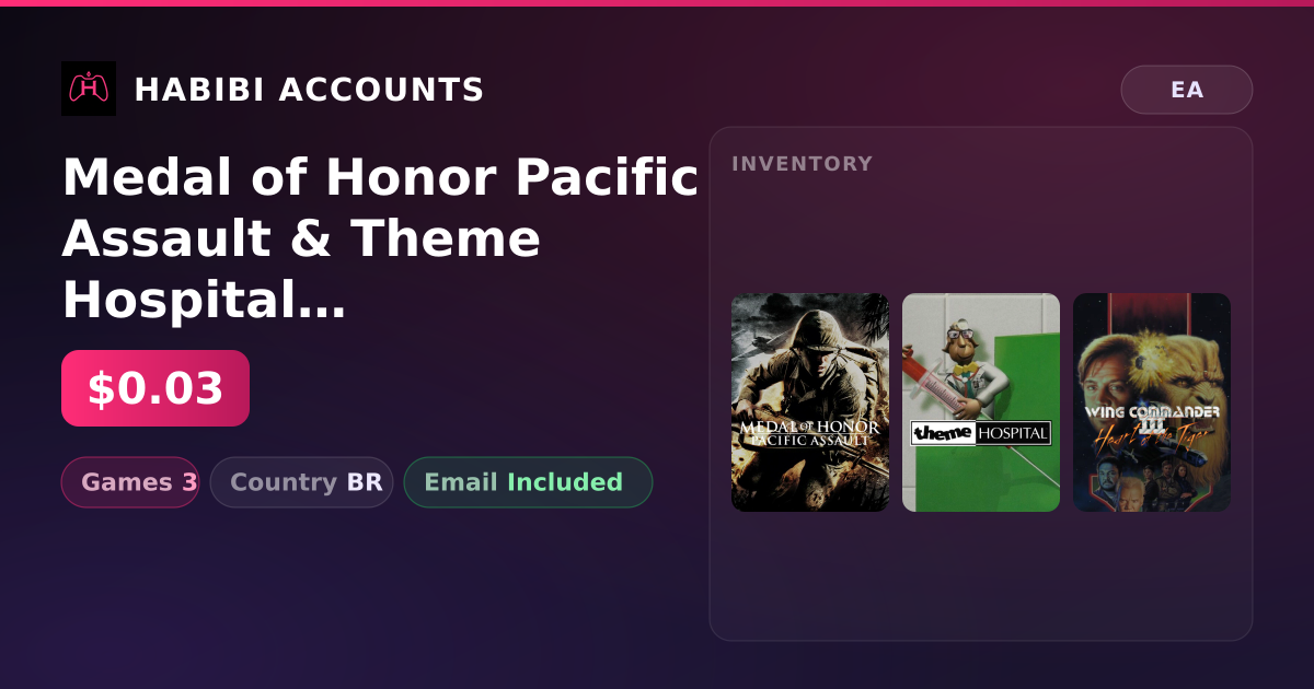 Medal of Honor Pacific Assault & Theme Hospital | 3 Games — HabibiAccounts
