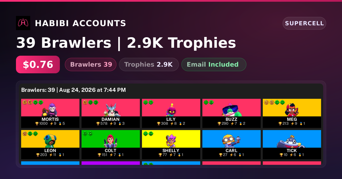 39 Brawlers | 2.9K Trophies — HabibiAccounts