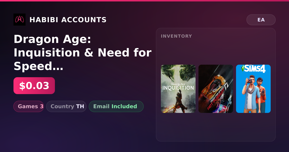 Dragon Age: Inquisition & Need for Speed Hot Pursuit Remastered | 3 Games — HabibiAccounts