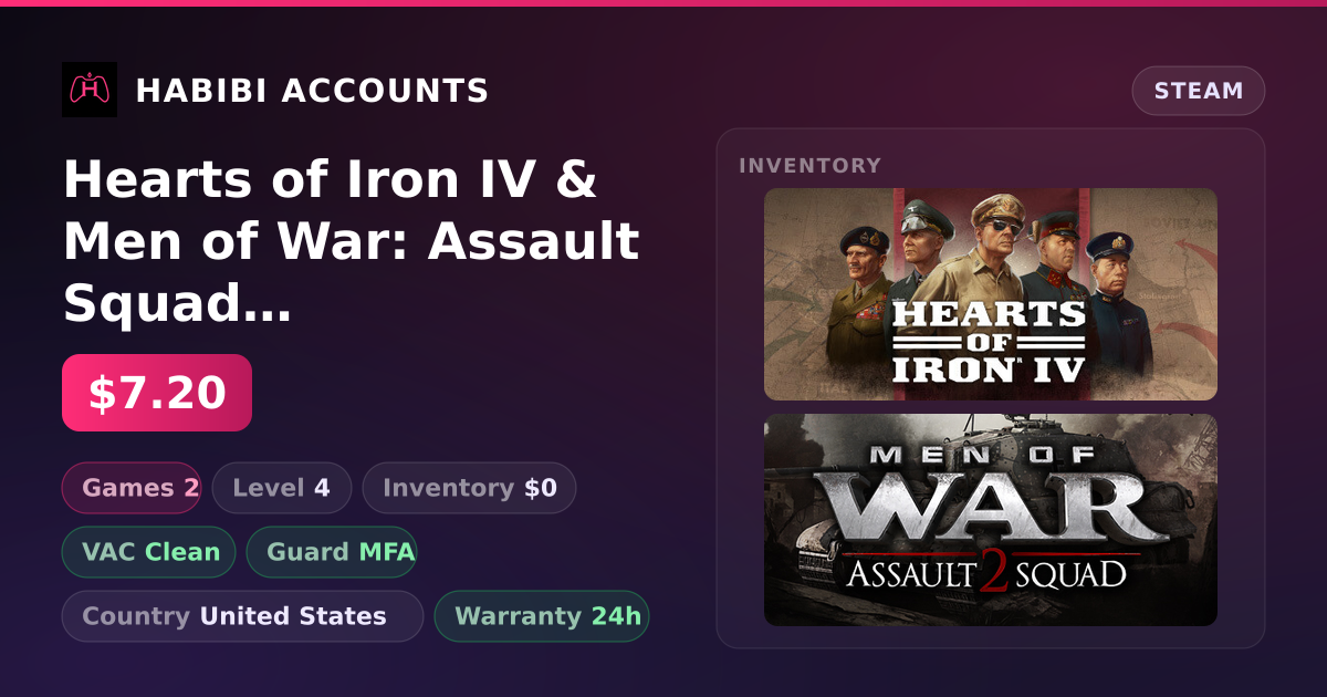 Hearts of Iron IV & Men of War: Assault Squad 2 — HabibiAccounts