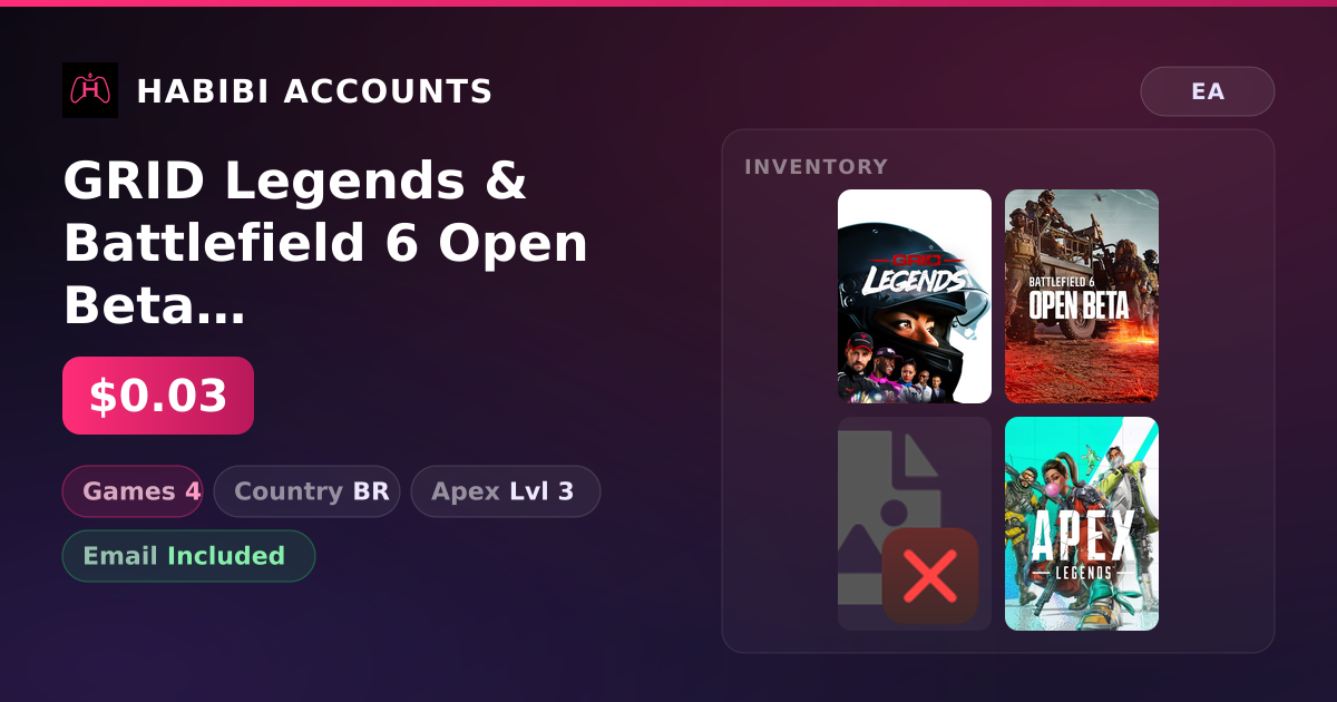 GRID Legends & Battlefield 6 Open Beta | 4 Games | Apex Lvl 3 — HabibiAccounts