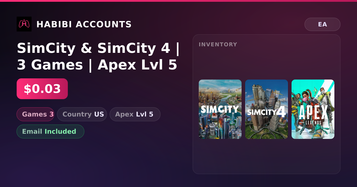 SimCity & SimCity 4 | 3 Games | Apex Lvl 5 — HabibiAccounts