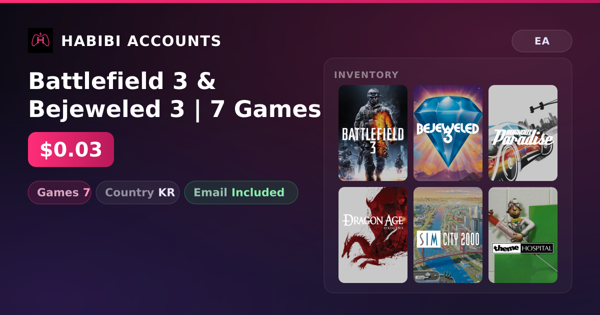 Battlefield 3 & Bejeweled 3 | 7 Games — HabibiAccounts