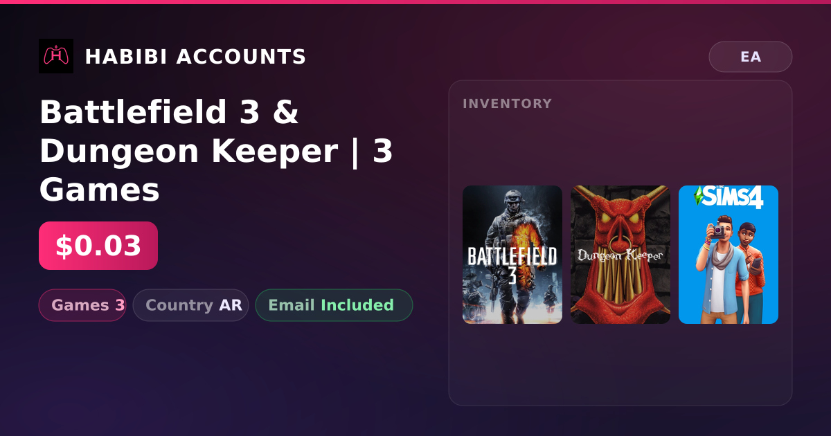Battlefield 3 & Dungeon Keeper | 3 Games — HabibiAccounts
