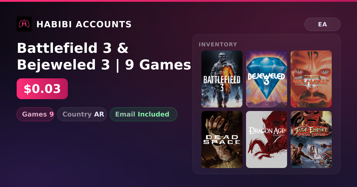 Battlefield 3 & Bejeweled 3 | 9 Games — HabibiAccounts