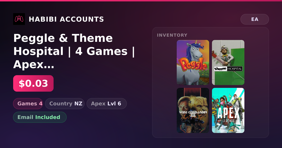 Peggle & Theme Hospital | 4 Games | Apex Lvl 6 — HabibiAccounts