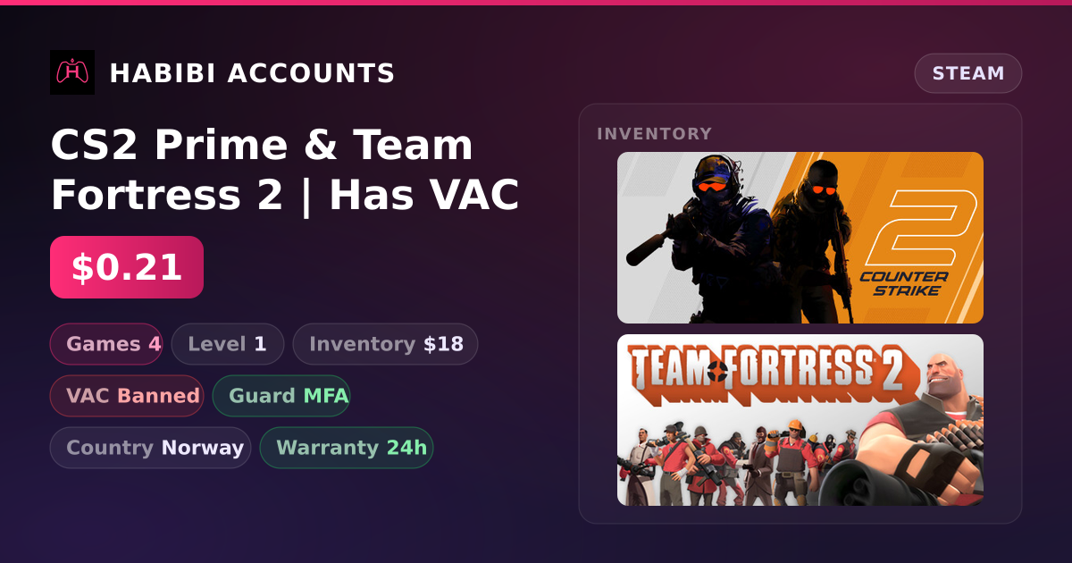 CS2 Prime & Team Fortress 2 | Has VAC — HabibiAccounts