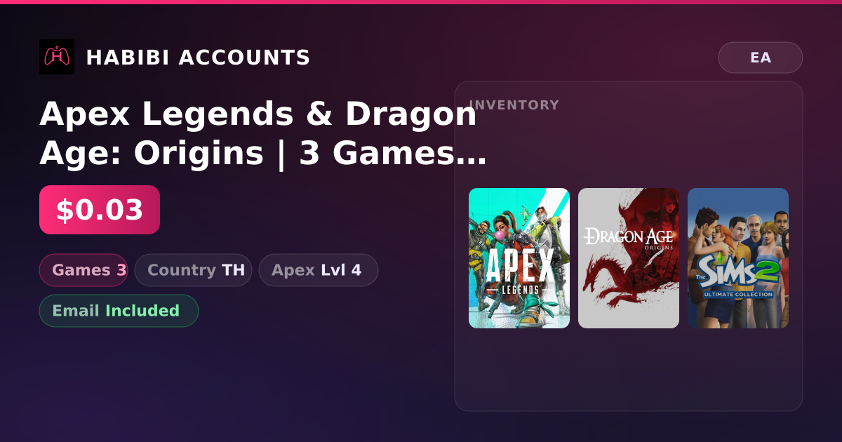 Apex Legends & Dragon Age: Origins | 3 Games | Apex Lvl 4 — HabibiAccounts