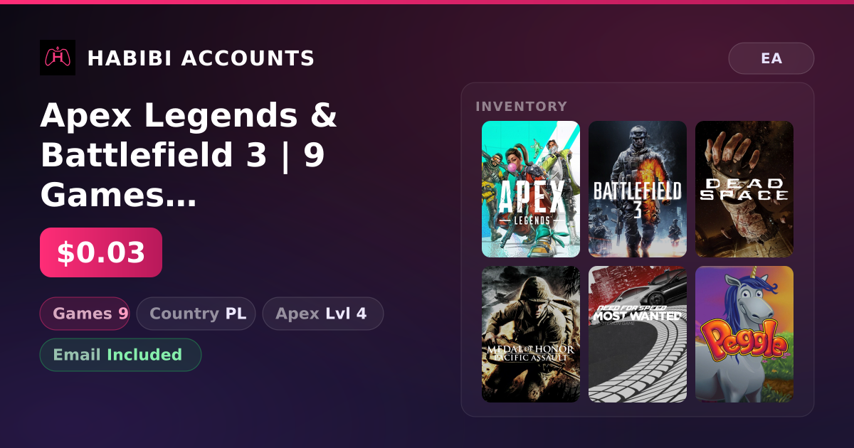 Apex Legends & Battlefield 3 | 9 Games | Apex Lvl 4 — HabibiAccounts
