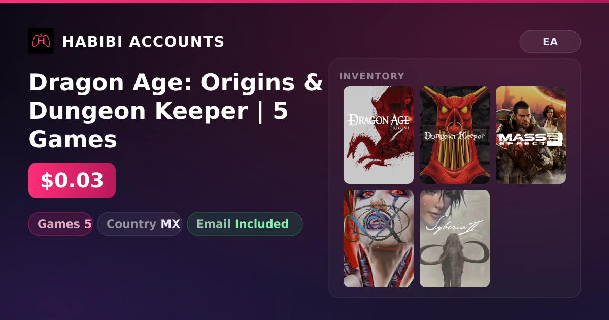 Dragon Age: Origins & Dungeon Keeper | 5 Games — HabibiAccounts