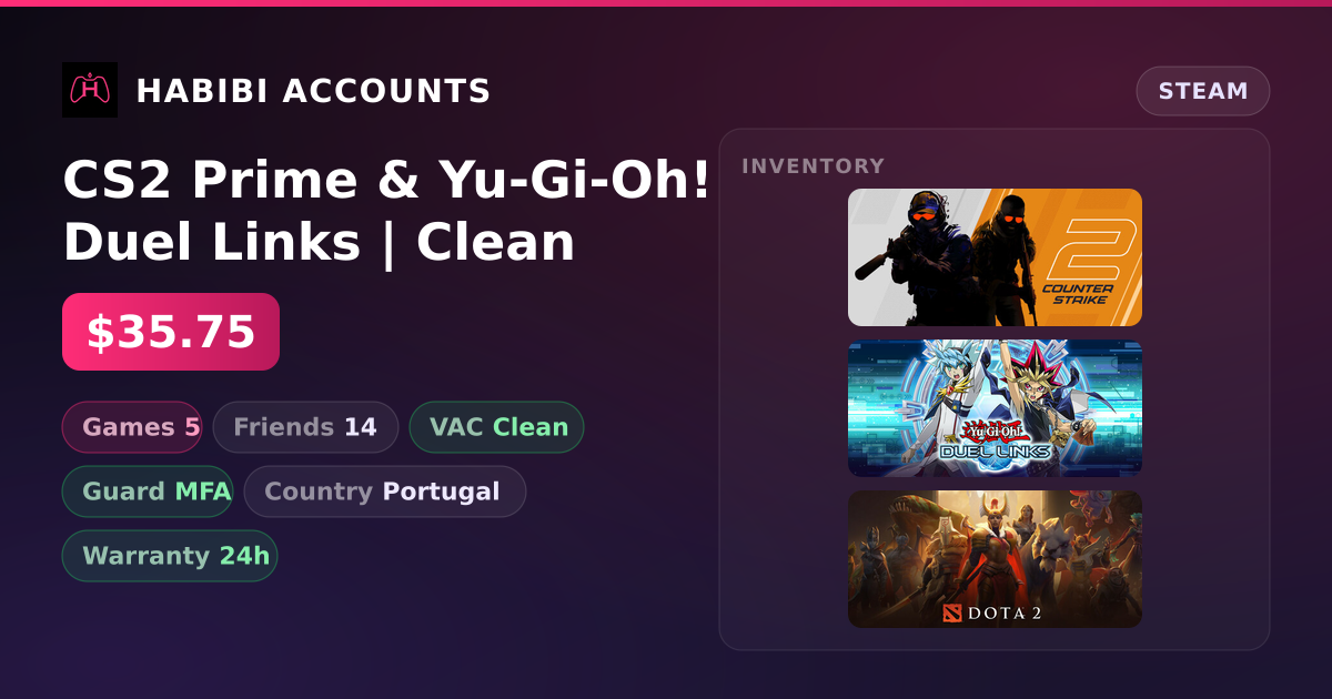CS2 Prime & Yu-Gi-Oh! Duel Links | Clean — HabibiAccounts