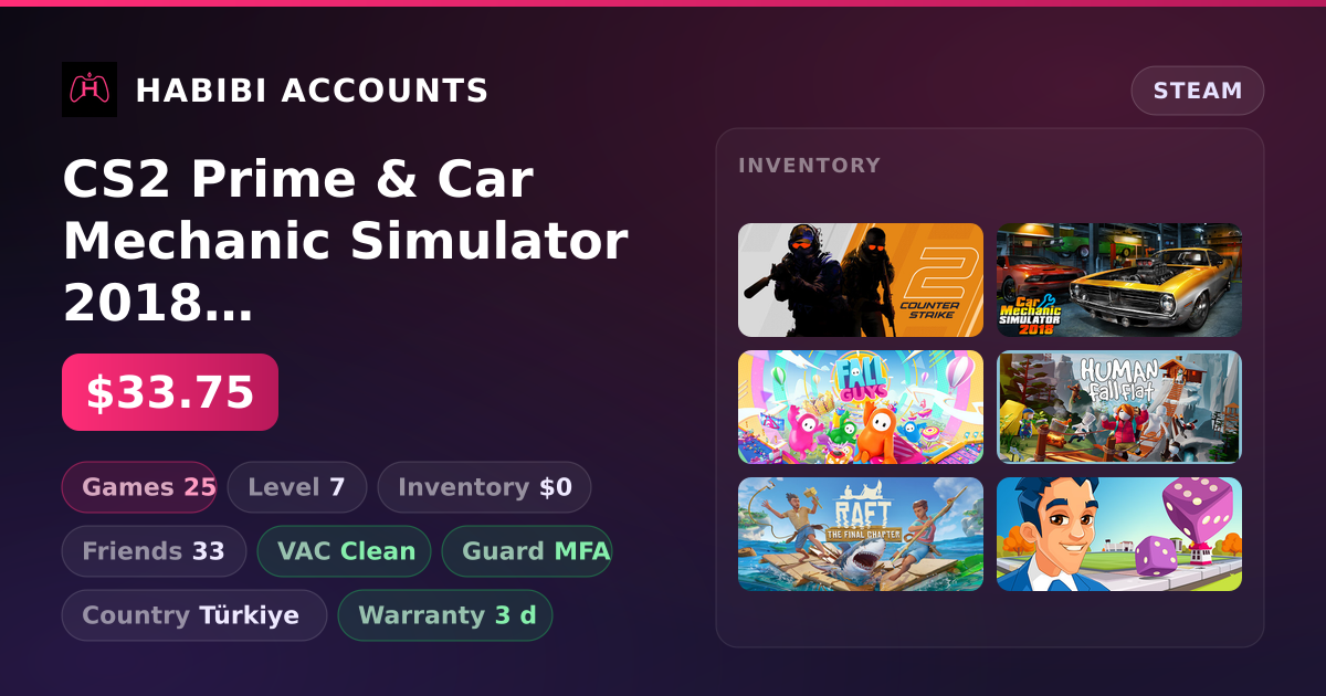 CS2 Prime & Car Mechanic Simulator 2018 | 25 Games | Clean