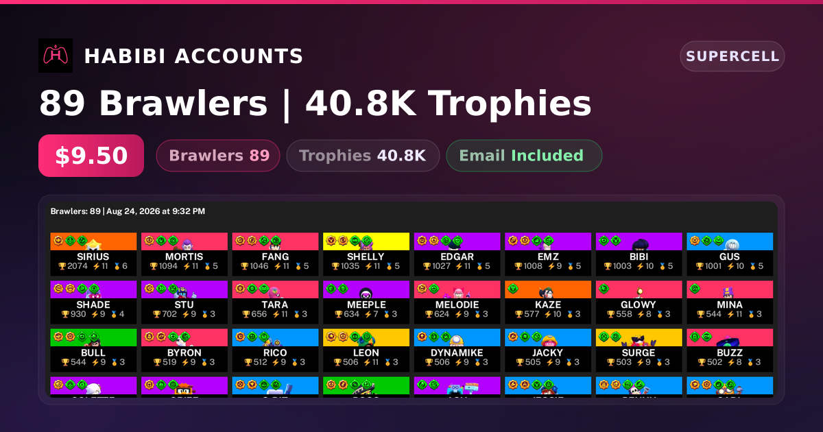 89 Brawlers | 40.8K Trophies — HabibiAccounts