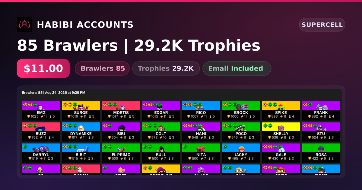 85 Brawlers | 29.2K Trophies — HabibiAccounts
