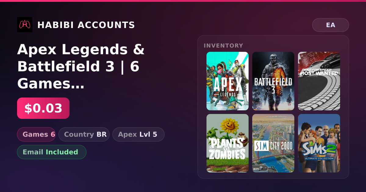 Apex Legends & Battlefield 3 | 6 Games | Apex Lvl 5 — HabibiAccounts