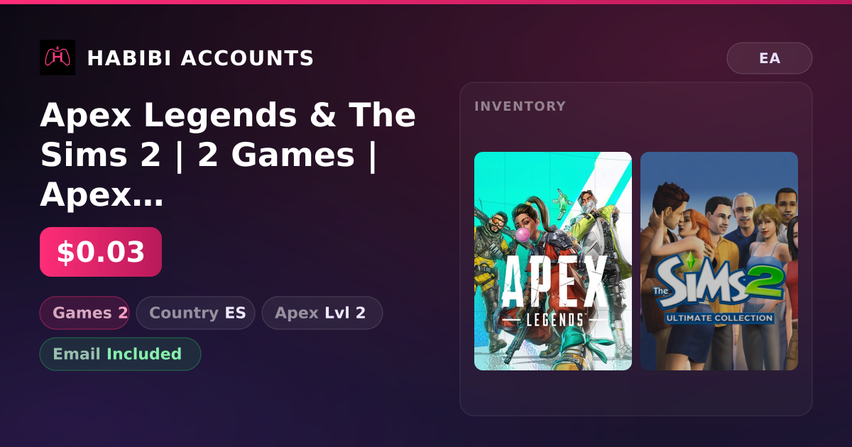 Apex Legends & The Sims 2 | 2 Games | Apex Lvl 2 — HabibiAccounts