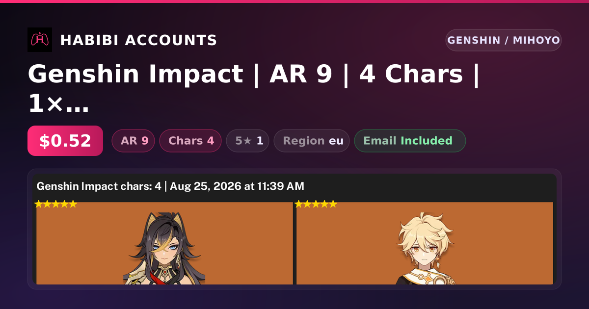 Genshin Impact | AR 9 | 4 Chars | 1× 5★ — HabibiAccounts