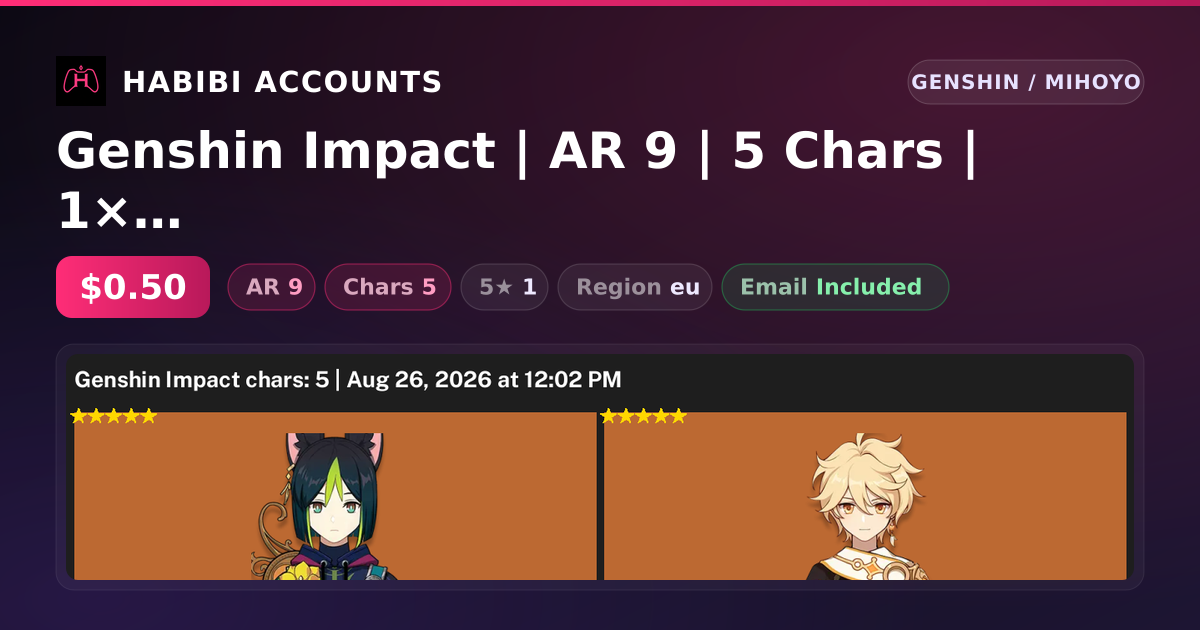 Genshin Impact | AR 9 | 5 Chars | 1× 5★ — HabibiAccounts