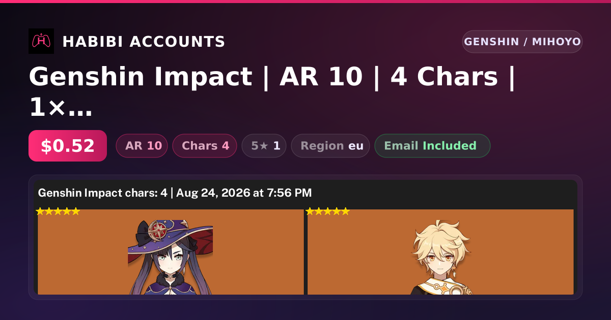 Genshin Impact | AR 10 | 4 Chars | 1× 5★ — HabibiAccounts