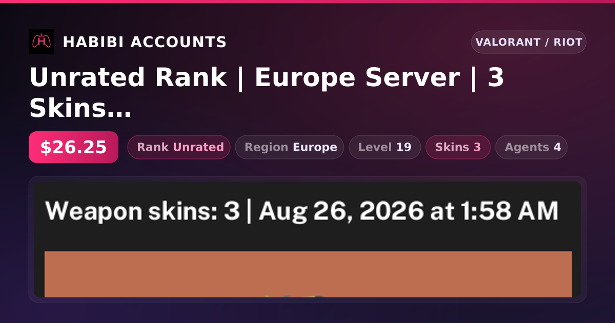 Unrated Rank | Europe Server | 3 Skins | Level 19 — HabibiAccounts
